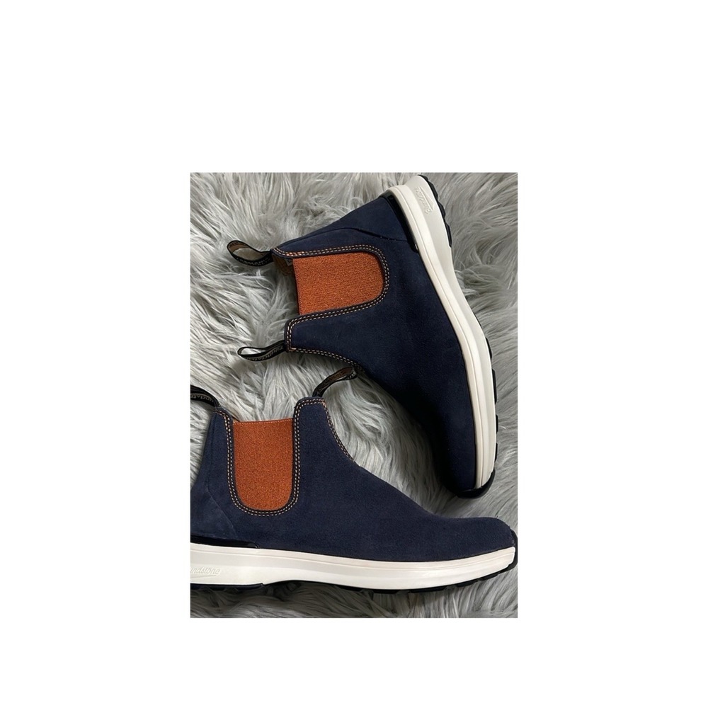 Blundstone Navy Suede Chelsea Boots Orange Elastic Pull On Ankle Round Toe Men